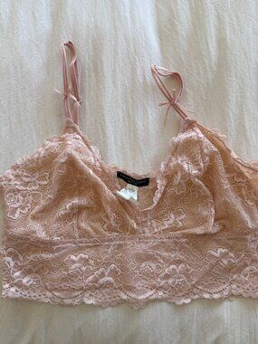 Samantha Chang Lace Longline Bra Nude Blush Floral Lace Bralette Size L